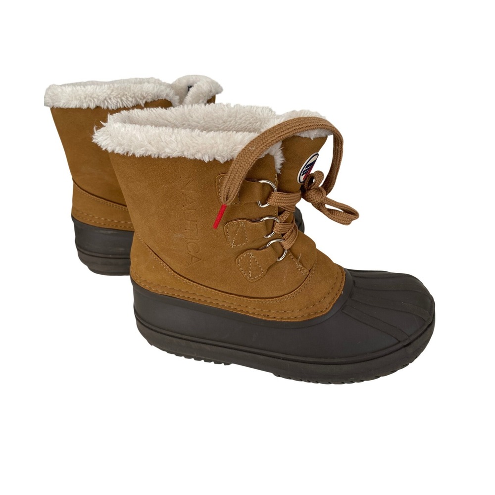 Nautica Jayce Youth Duck Boots Size 2 Tan Brown Faux Fur Lined Winter Snow